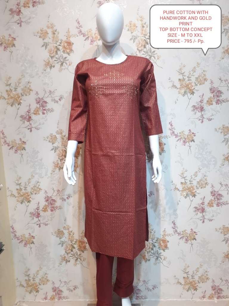VASTRA MODA PRESENTS GF 163 COTTON WITH HANDWORK AND GOLD PRINT S TO XXL